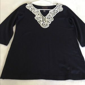 Dana Buchman Navy Knit Tunic Top V-Neck Size XS